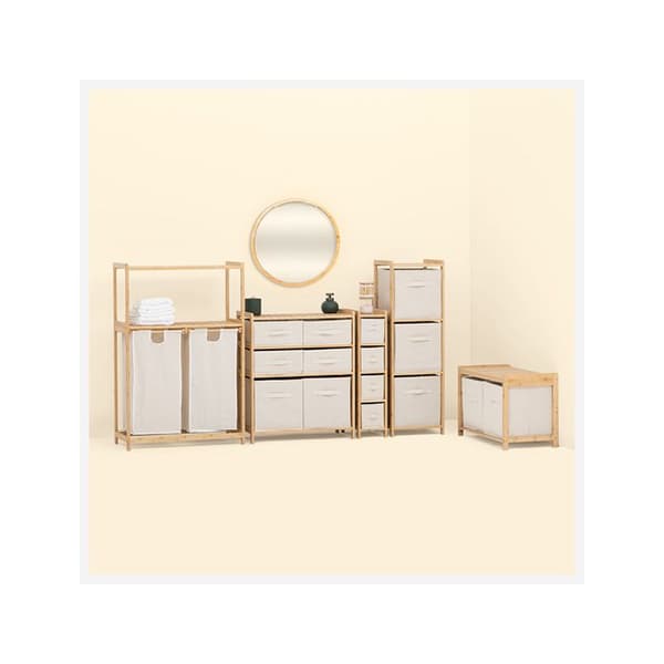 Hyllan "Tidy Box" med bruna bambukorgar 66x33,3cm beige
