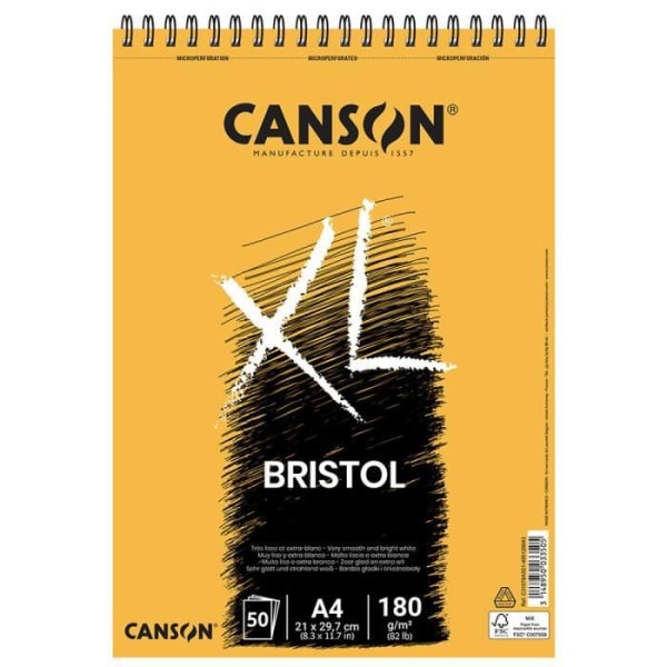 Spiraldyna - CANSON - XL Bristol - 50 ark - A4-format - extra vitt och slätt papper