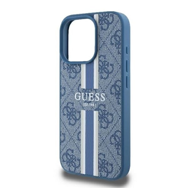 Coque Guess 4G med tryckta ränder MagSafe för iPhone 16 Pro (blå)