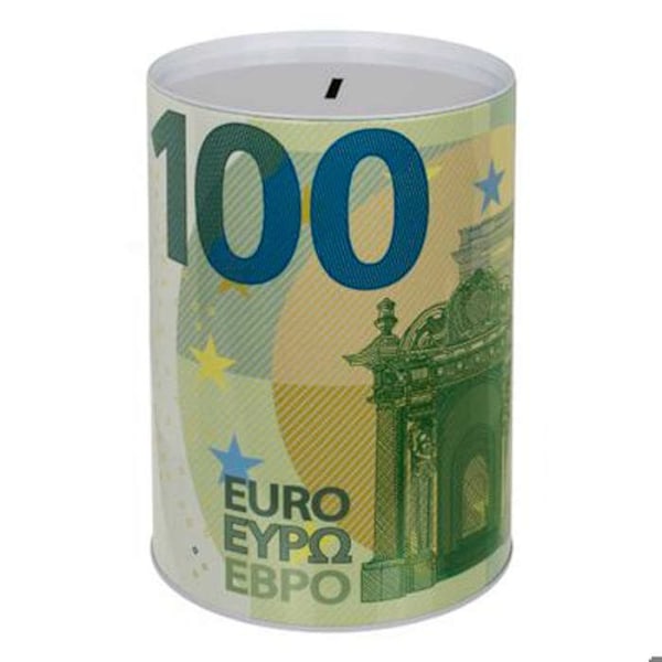 Stor XXL metallspargris '100 EURO-sedlar' Mönster / Mått: 15 x 15 x 22 cm Flerfärgad