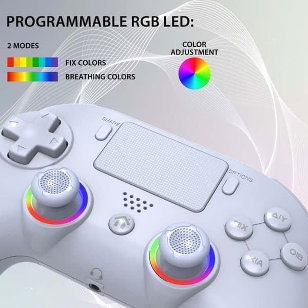 Manett - PS4 - Trådlös - LED RGB - PC Vit