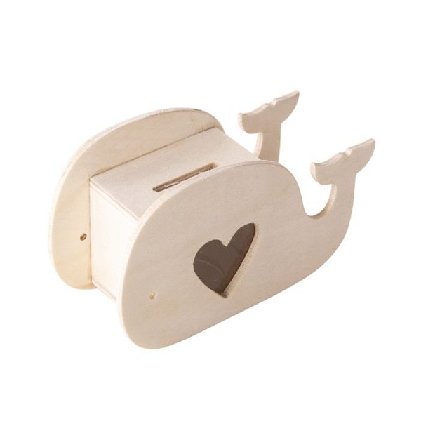 Whale trä spargris att anpassa Beige