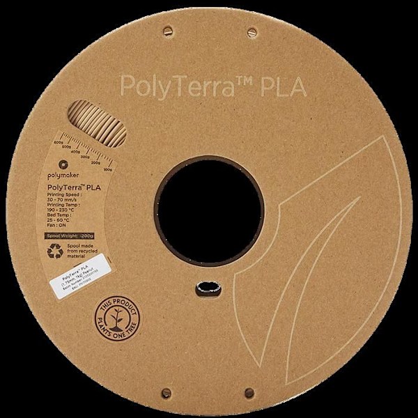 Polymaker 70909 PolyTerra Filament PLA låg plasthalt, vattenlöslig 1,75 mm 1000 g Hasselbrun 1 st.