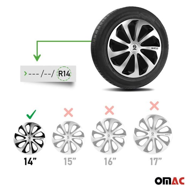 SPARCO 4 navkapslar 14 tum Sicilia Silver och Svart