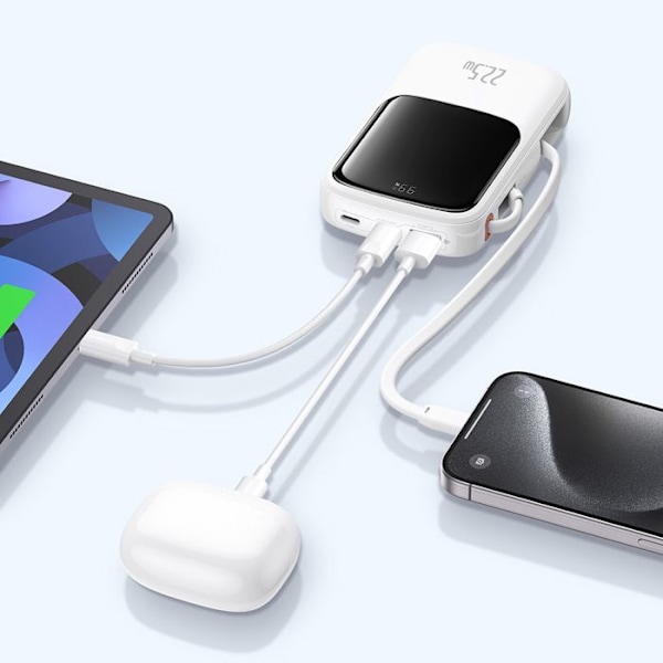 Baseus - Extern batteri Qpow Pro+ (P10067101213-00) - Lightning, 2x Typ-C, USB, 22,5W, 10000mAh, Typ-C-kabel - Vit