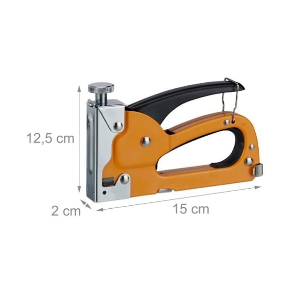 Relaxdays Profi Handtacker Industriequalität 500 Klammern, vanlig Schusskraft Wechselmagazin 4-8 mm, Eisen, orange