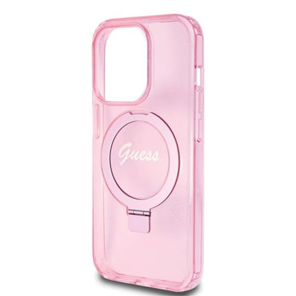Coque för iPhone 15 Pro Max - Guess Ring Stand Script Glitter MagSafe (GUHMP15XHRSGSP) - Rosa
