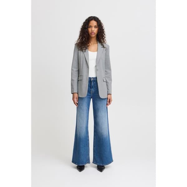 Lång blazer dam ICHI Kate BL4 — grå, elegant och tidlös passform gråmelerad jag