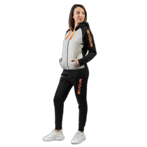 Givova Super King träningsoverall för barn - Grå - Multisport - Borstad fleece Ljusgrå melange/neonorange 10-12 år gammal