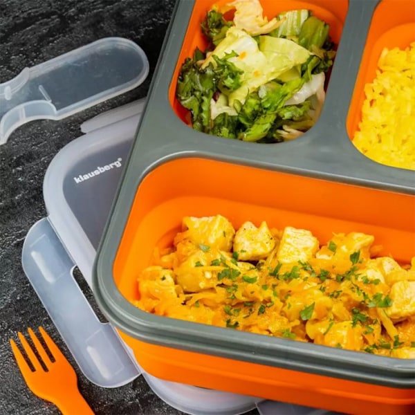 Lunchbox - KLAUSBERG - KB-7024 - Fällbar silikon - 3 fack - Vattentät Grönt och orange