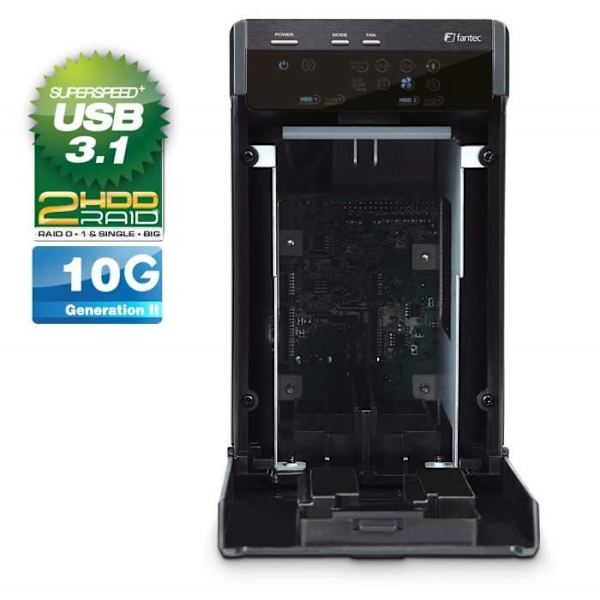 Fantec QB-X2U31 Externt RAID-chassi för SATA I/II/III 3,5 och 2,5 med USB 3.1 Typ C till Typ