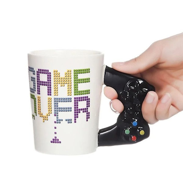 Mugg - Game Over - Svart - Porslin - Tål diskmaskin - Cylindrisk