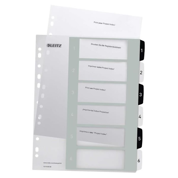 Avdelare att skriva ut - LEITZ - WOW - Numrerade flikar - PP 0,30 mm - A4 Maxi-format Svart vit