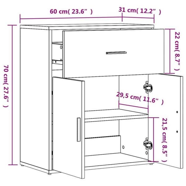 vidaXL Buffé vit 60x31x70 cm ingenjörsträ 840464