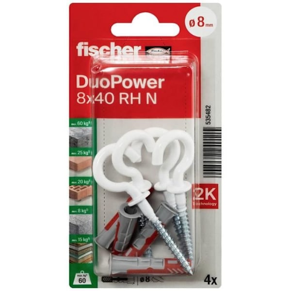 Skruvar - FISCHER - DuoPower 8x40 - Högkvalitativ nylon - Röda komponenter - Förpackning