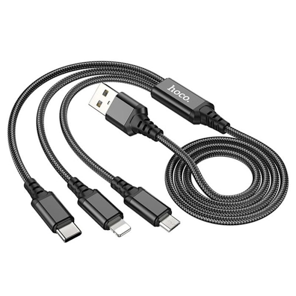 USB-A till Type-C, Lightning, Micro-USB, 2A, 1m - Hoco Super (X76) - Svart