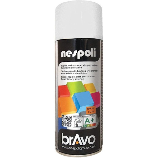 Sprayfärg - NESPOLI - Matt snövit - 400mL - Snabbtorkande - Flera lager Matt snövit