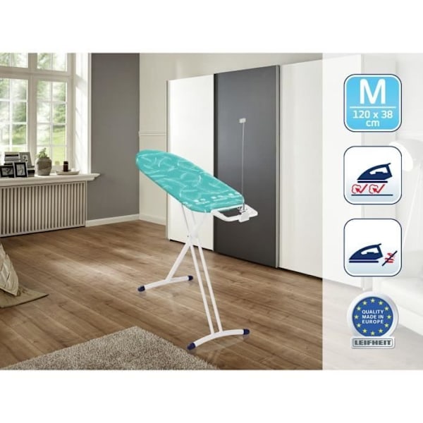 Leifheit 72563 AirBoard Solid M strykbräda, med Thermo Reflect-överdrag, justerbar strykbräda med strykjärn Grönt och vitt