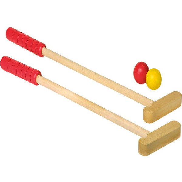 LEGLER färgglad minigolfbana i trä - Molehill - 2 klubbor och 4 bollar - Från 5 år grönt och gult