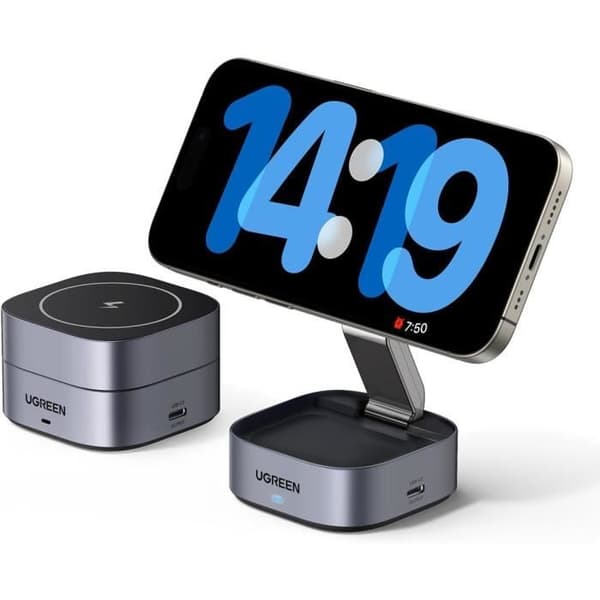 Induktionsladdare - UGREEN - MagFlow - 15W - Kompatibel med MagSafe - Fällbar 2 i 1