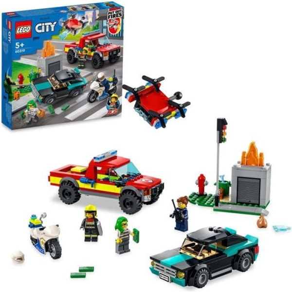 LEGO 60319 City Brand Räddning och Polisjakt, Leksaksbil, Brandbil och Motorcykel