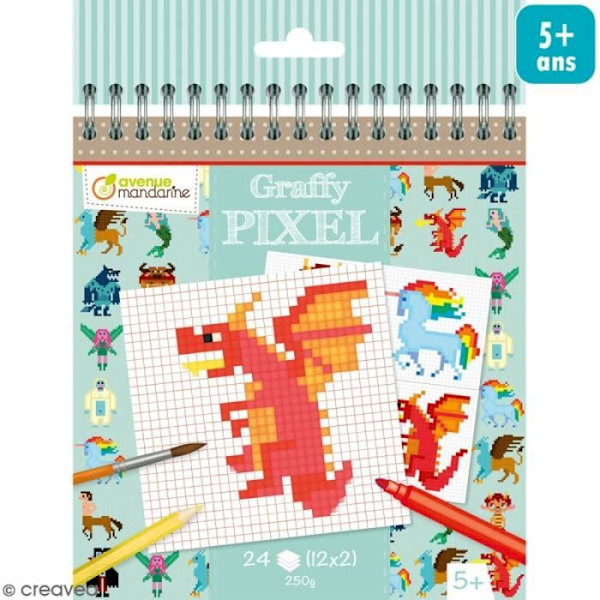 Färgläggningsbok - Graffy Pixel - Fantastiska varelser - 24 sidor - Flerfärgad - Blandat barn