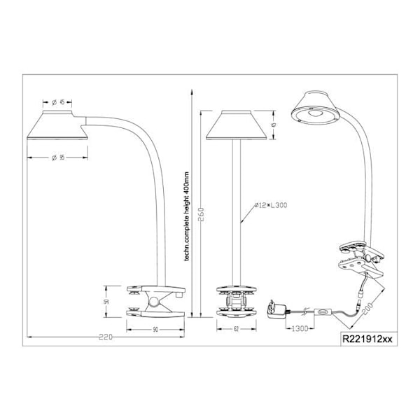 Rl lev ditt ljus - R22191201 - Reality LED-klämma Berry, vit plast, LED 3,5 W inkluderad, Flexarm