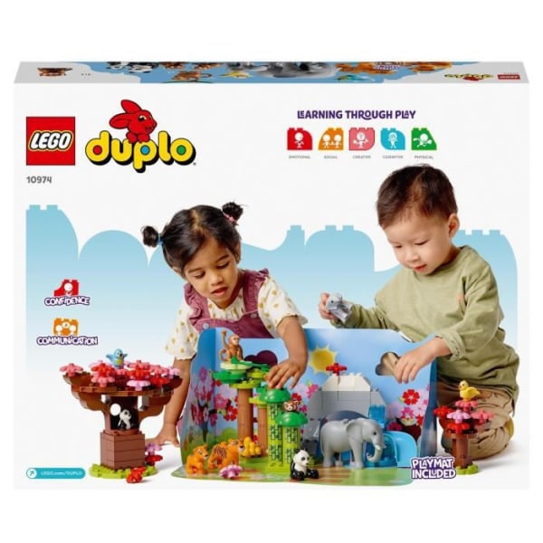 LEGO 10974 DUPLO asiatiska vilda djur, lekmatta, med elefant- och tigerminifigurer, för barn i åldrarna 2-5