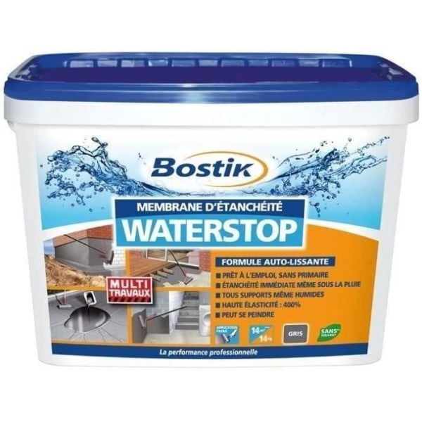 BOSTIK Direct Waterstop Waterproofing Membran Utan Primer Grey Interiör och Exteriör - 14 kg hink
