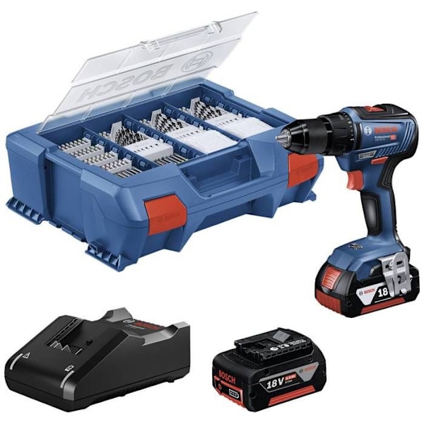 18V GSR 18V-55 borrskruvdragare + 2 4Ah batterier + laddare + L-CASE Pick & Click box - BOSCH - 06019H5209