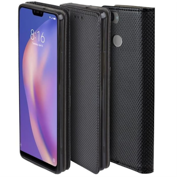 Moozy Flip-fodral för Xiaomi Mi 8 Lite, svart - Slim Smart Magnetic med korthållare och stativ