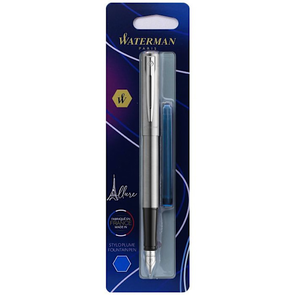 Stylo plume - WATERMAN - Graduate Allure - Borstat stål - Fin spets - Blått bläck Borstad metallblister x 1