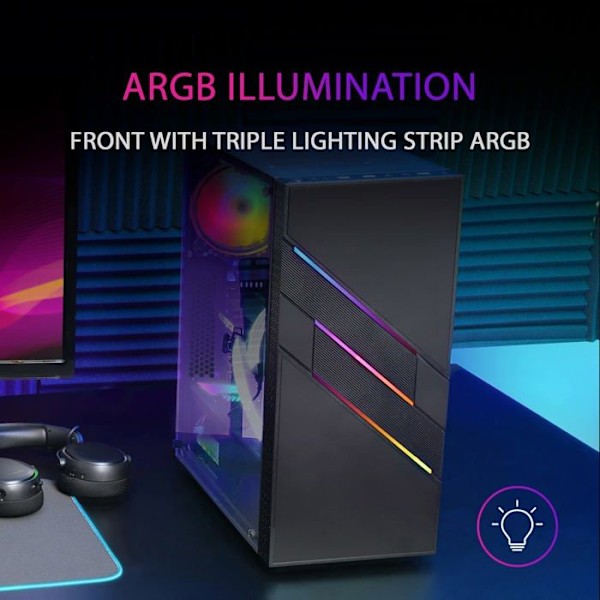 Mars Gaming MC-U3 RGB Mid-Tower E-ATX PC-fodral med glaspanel - svart - TU