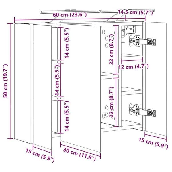 vidaXL Badrumsspegelskåp Vit 60 x 14,5 x 50 cm 889079