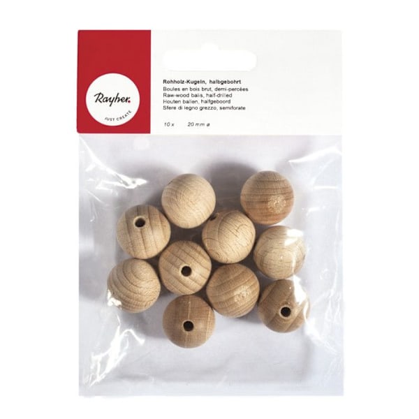 Träkulor - Rayher - Ø 20 mm - Halvborra - 10 stycken - Beige