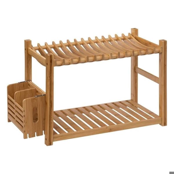 Diskställ 2 nivåer och bestick i bambu beige