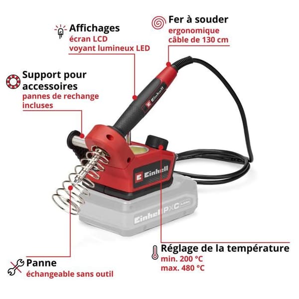 Trådlös lödkolv - EINHELL - TE-SI 18/480 Li E-Solo PXC - 18 V - 200–480 °C - Power X-Change