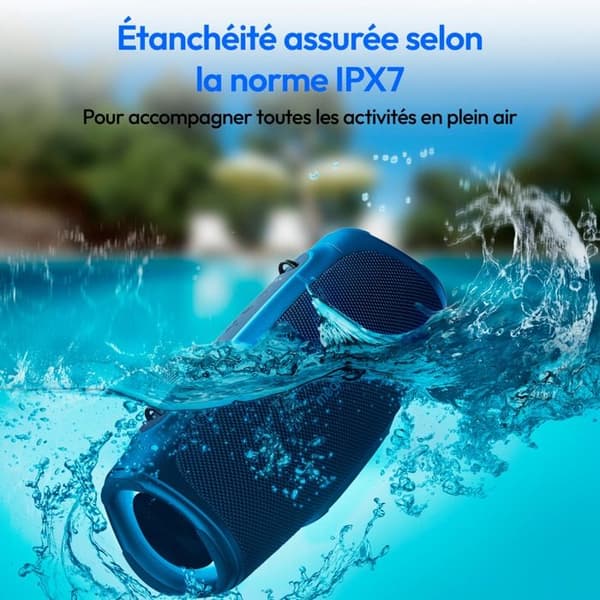 Bärbar Bluetooth-högtalare – MEDION MD43746 – 2x15W RMS – Basförstärkning – Ljus effekter – IPX7 – Blå blå