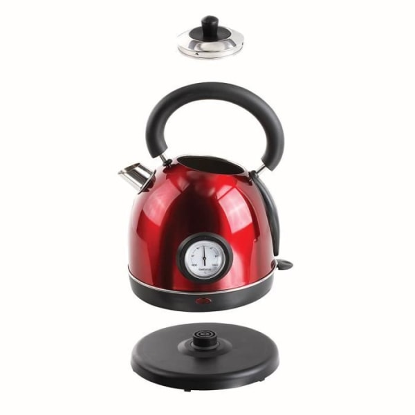 LIVOO DOD157 retro vattenkokare med termometer - Röd - 1800W - 1,8L - Automatisk avstängning och anti-kalkfilter Röd