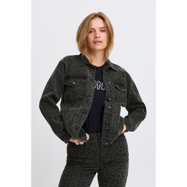 Jeansjacka dam Pulz Jeans Jannah grå leopardtryck S