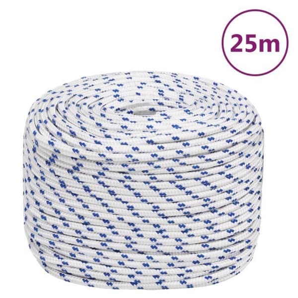 152294 vidaXL Båtrep Vit 10 mm 25 m Polypropen Vit