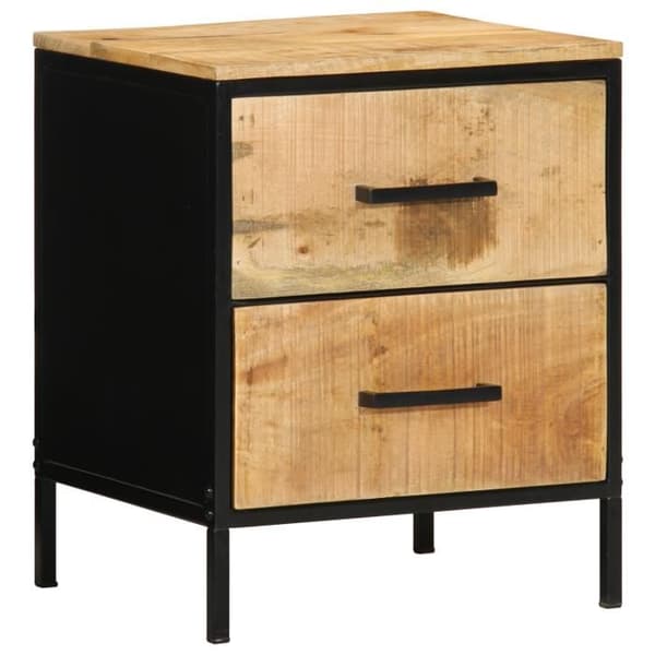Set av sängbord 2 st 40x35x50 cm Massivt rått mangoträ