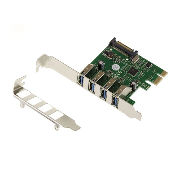 PCI EXPRESS PCIe till USB 3.0 Controller Card 4 horisontella USB3 A-portar med Via VLI VL805 Chipset, LÅG- och HÖGPROFIL-fästen