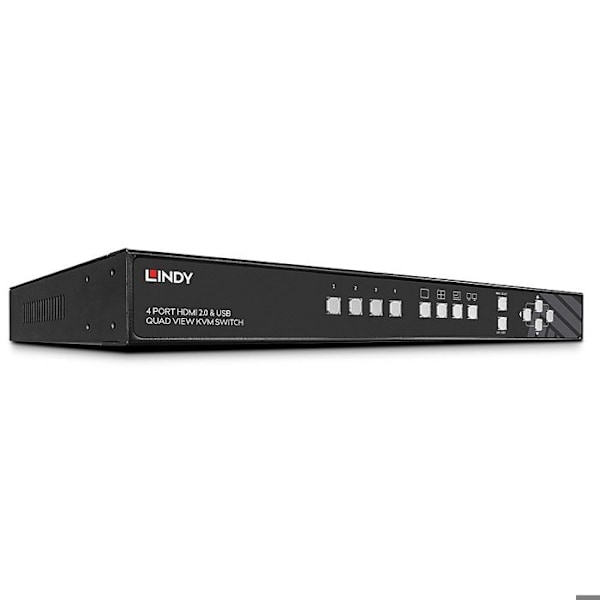 LINDY 4-portars skärm-tangentbord-mus/ljud/USB-switch - 4K - Quad View KVM Switch Pro Svart