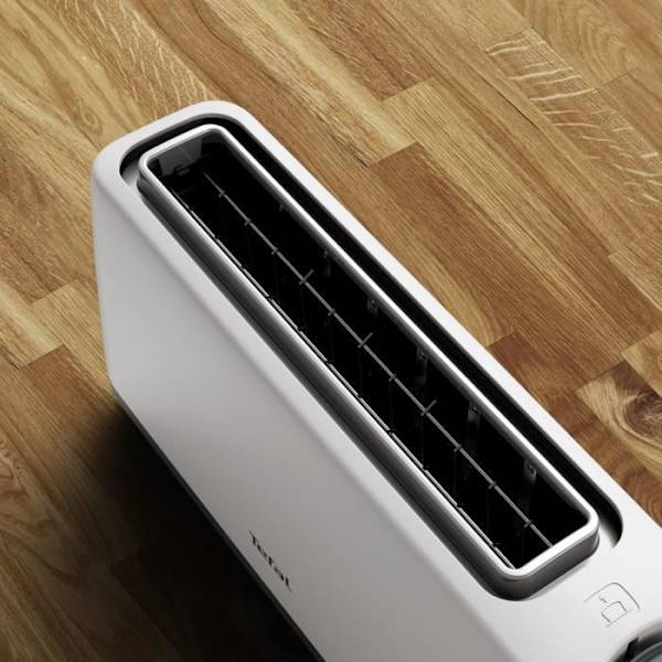 TEFAL Minim Compact brödrost, extra brett spår, 7 bryningsnivåer, Återuppvärmning och avfrostning, Avtagbar smulbricka TL302110 vitt och grått