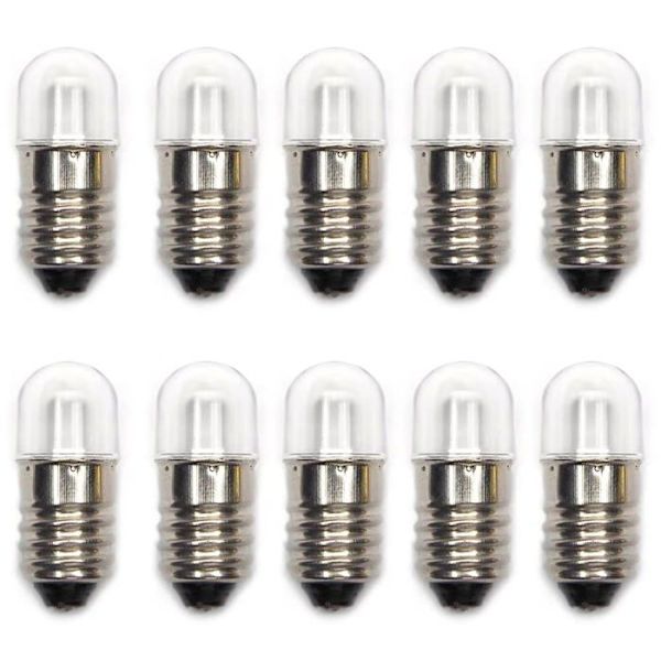 Meetus 10 set AC E10 24V varmvita LED-lampor SMD-lampor 0,5W 60LM skruvlampor + E10 bas (24V, kallvit)