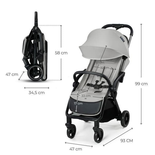 KINDERKRAFT - Barnvagn APINO - 4 hjul - Grå Grå och svart