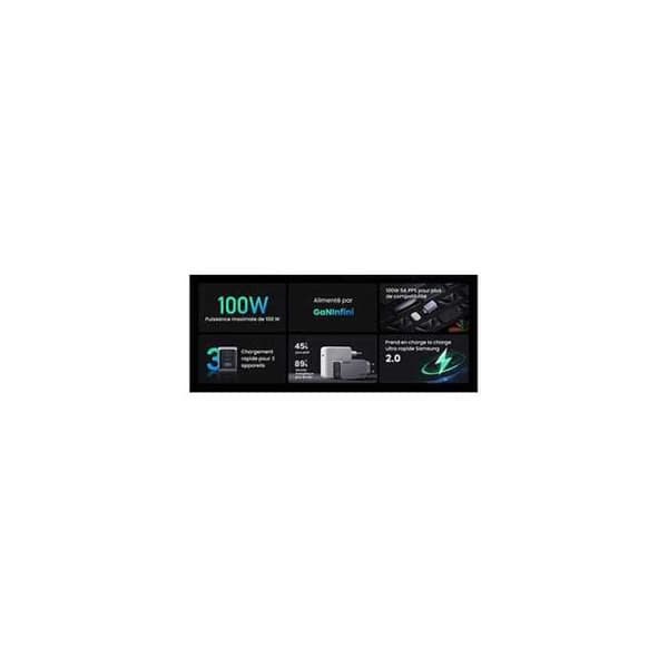 Ugreen Nexode Pro 100W kompakt väggladdare Svart grå