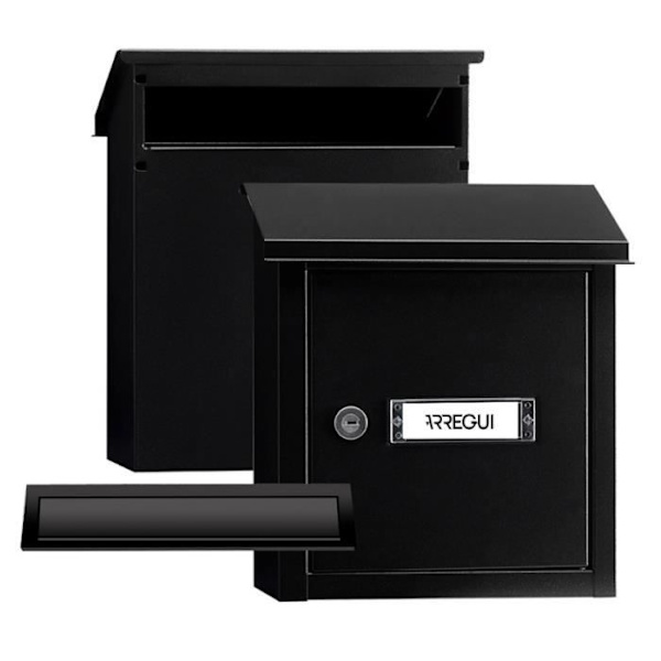 ARREGUI V4034 Pack Entrémun + Stålbrevlåda för dörr, vägg och grind, 23 x 3 cm spår, A5-storlek, svart Svart