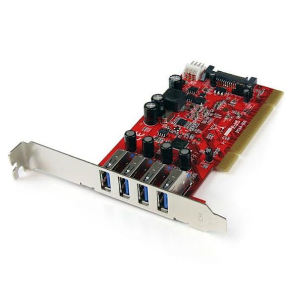 SuperSpeed 4-portars USB 3.0 PCI Controller Card - STARTECH - Adapter med SATA / SP4 strömförsörjning Röd